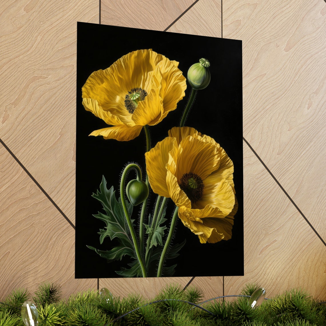 California Poppy Golden Blooms Buds Soft Painterly Dark Floral Poster - Image 2