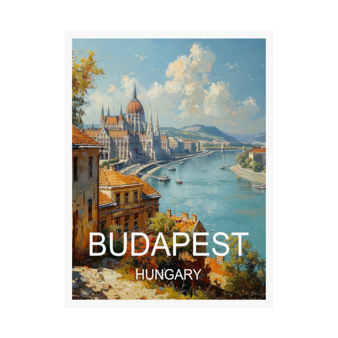 Budapest Hungary Parliament Danube River Skyline View Travel Poster - Image 3