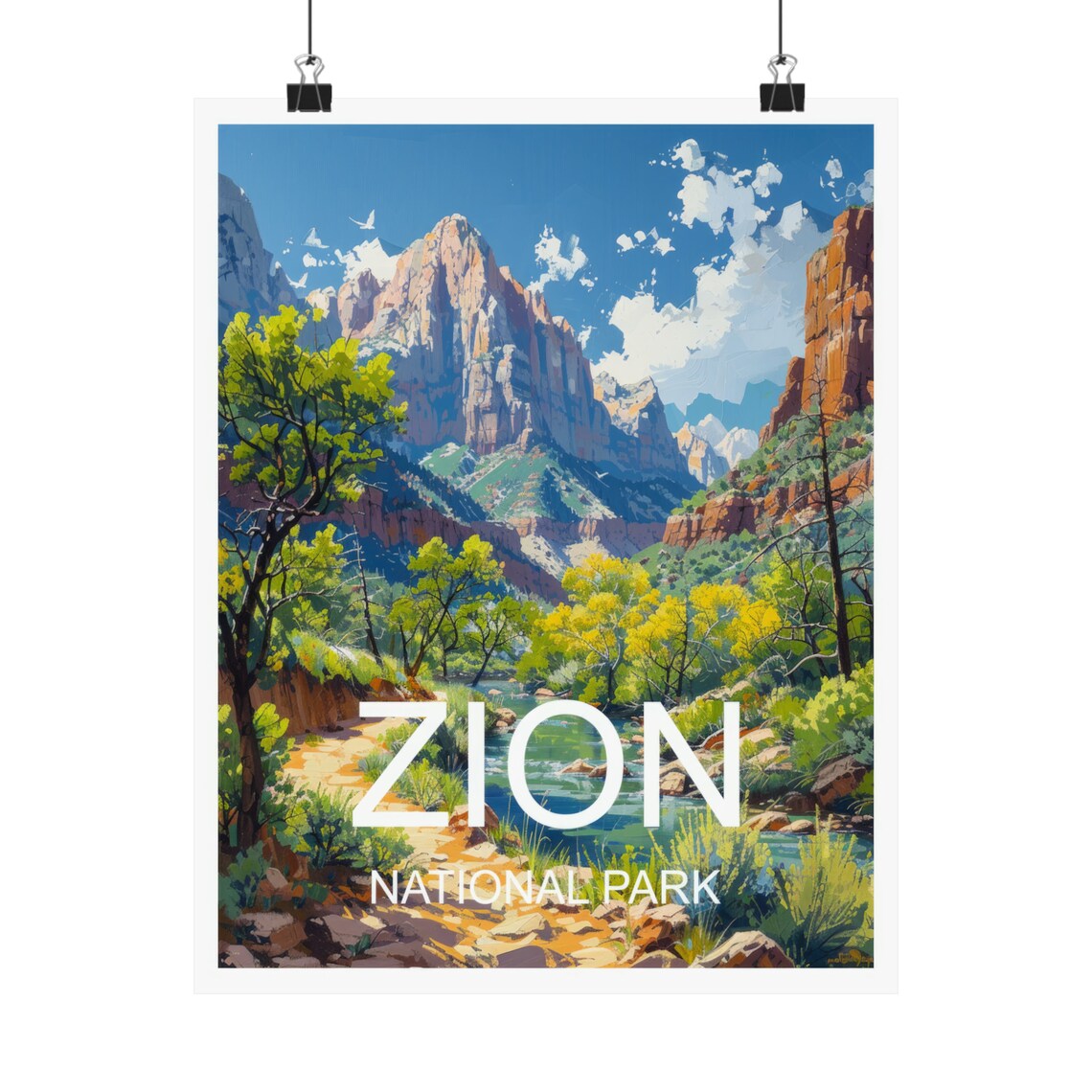 Zion National Park Utah Red Rock Canyon Rivers Travel Poster - Image 4