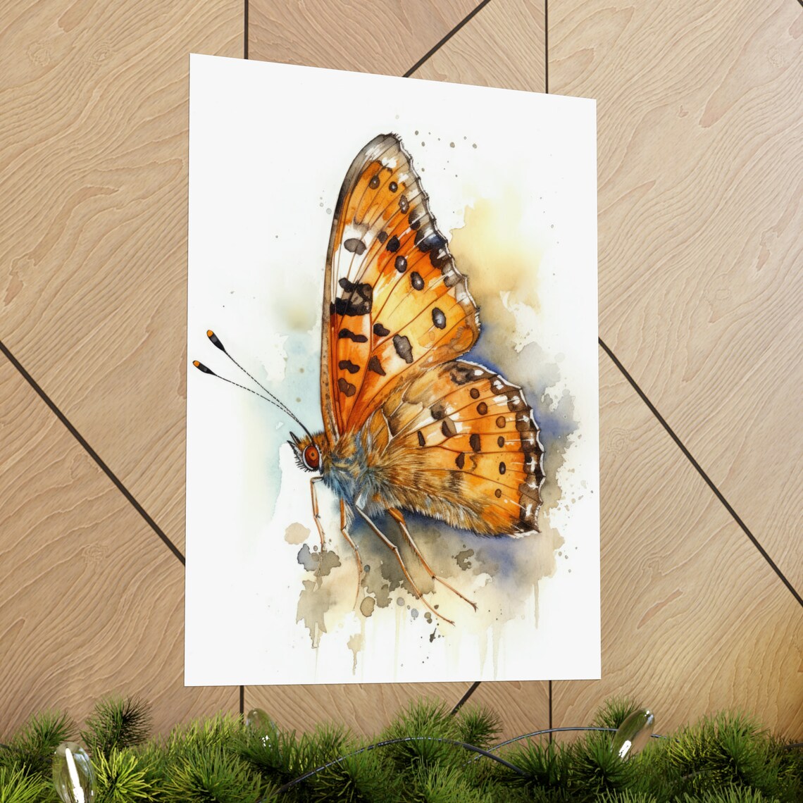 Delicate Tawny Orange Spotted Butterfly Watercolor Insect Art Print - Image 2
