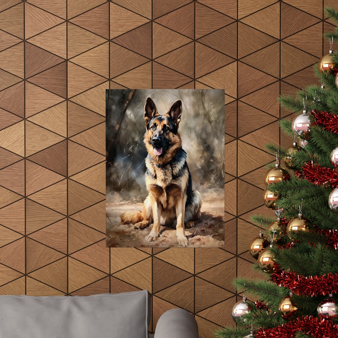 German Shepherd Dog Happy Portrait Woodland Painterly Dog Art Poster - Image 3