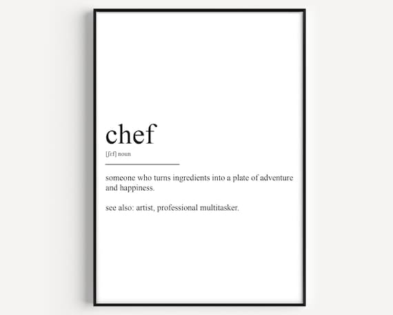 Chef Definition Minimalist Black And White Typography Kitchen Wall Art