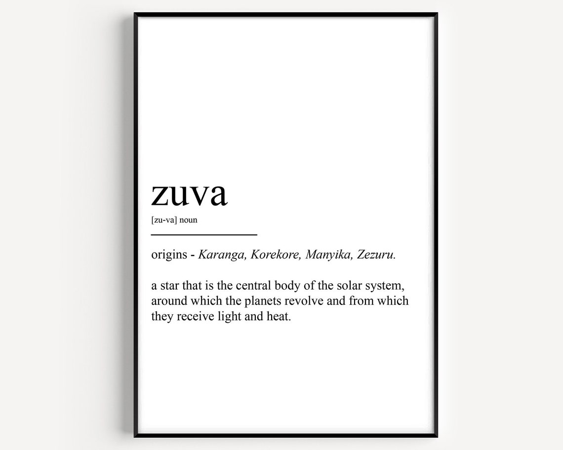 Zuva Dictionary Definition Shona Word Sun Art Typography Poster