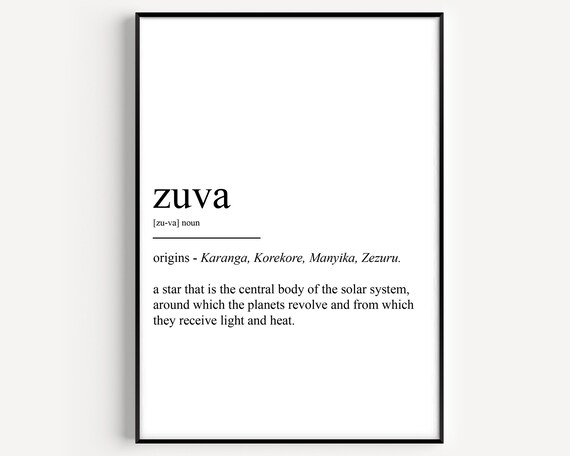 Zuva Dictionary Definition Shona Word Sun Art Typography Poster