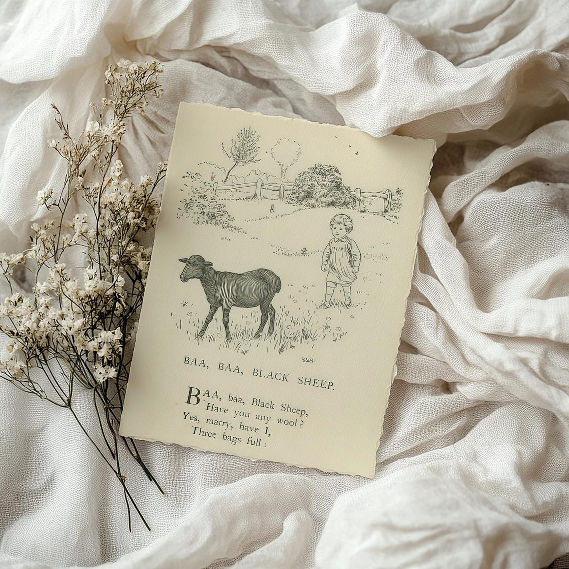 Baa Baa Black Sheep Vintage Nursery Rhyme Illustration Kids Wall Art - Image 3
