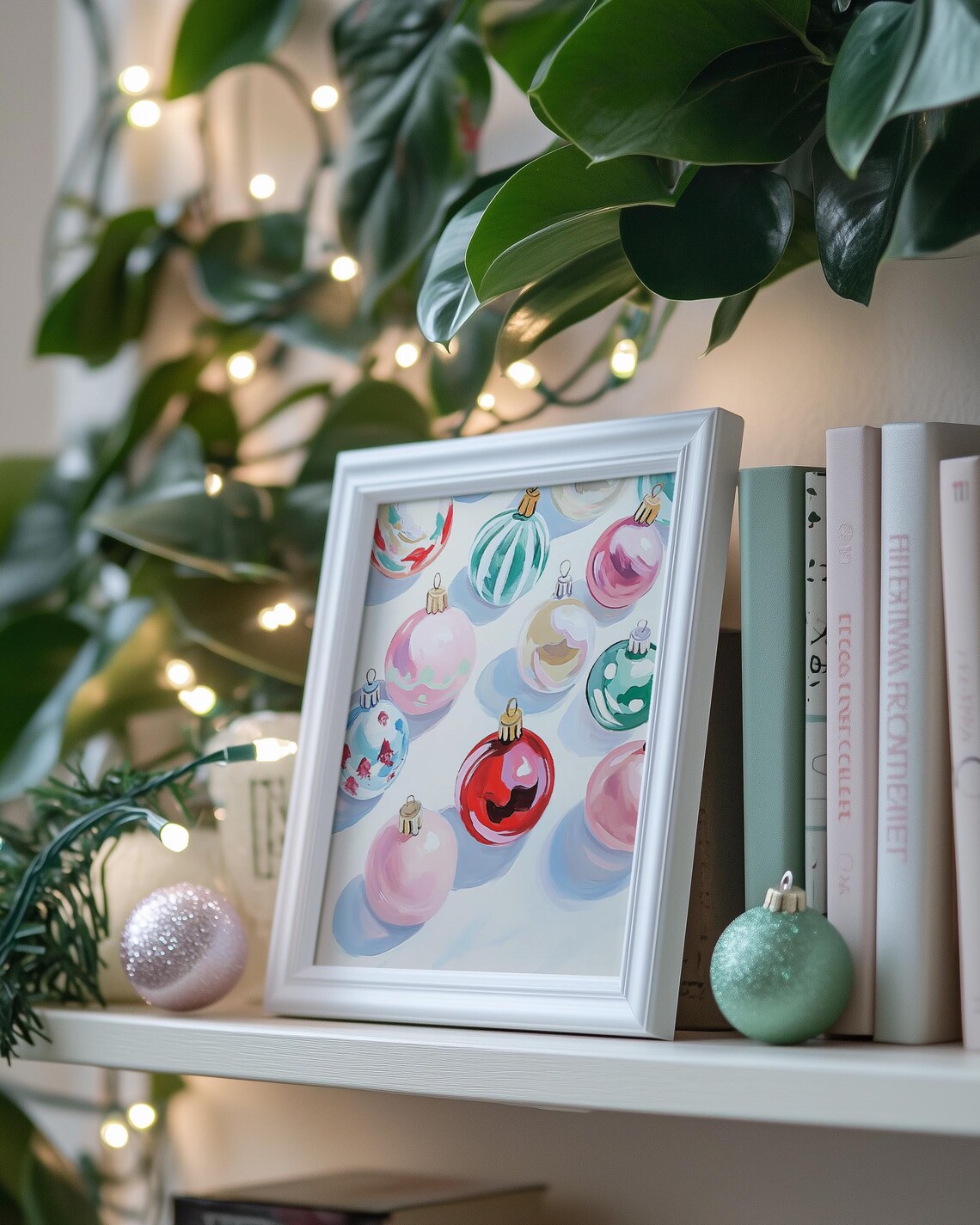 Colorful Christmas Ornaments Art Print, Preppy Winter Decor - Image 3
