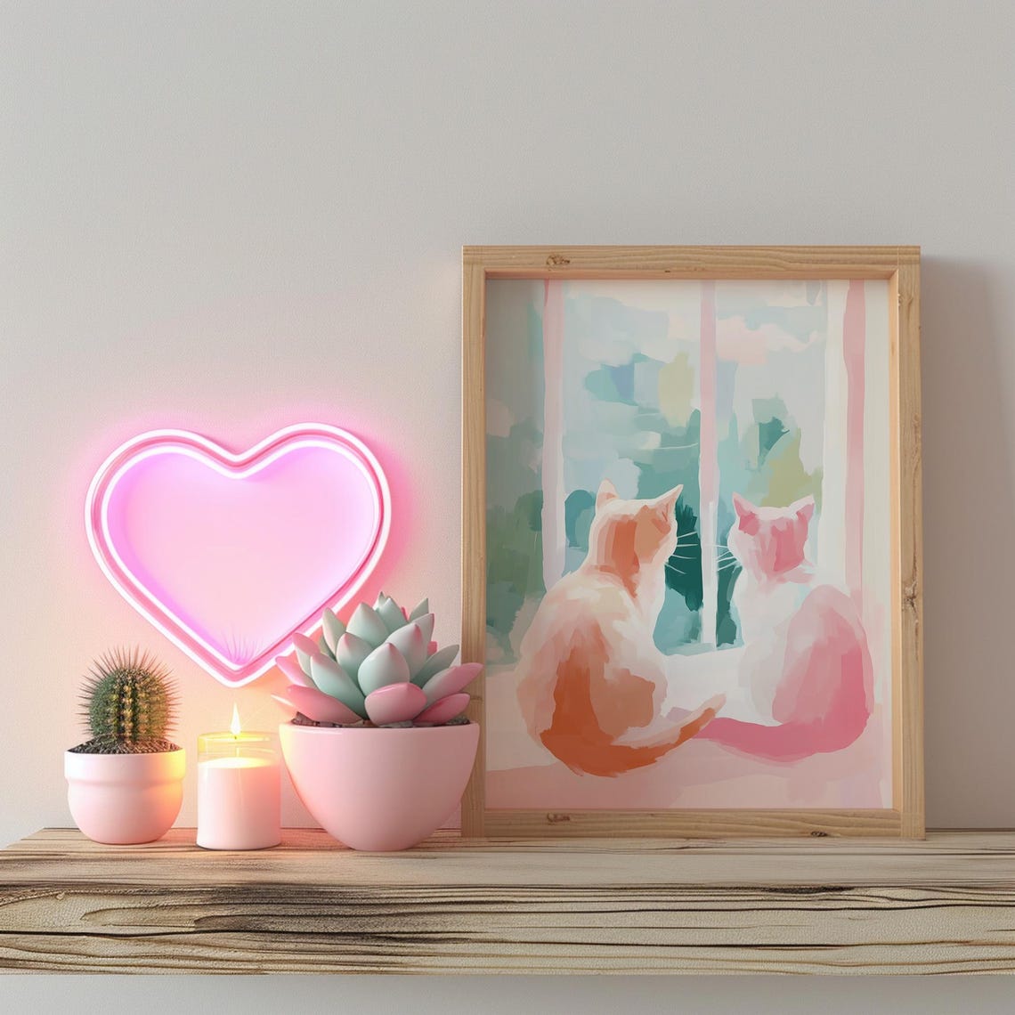 Cute Pastel Love Cats Art Whimsical Nursery Art Cat Friends Cute Kids Room Painting Girls Nursery Playroom Art - Image 3