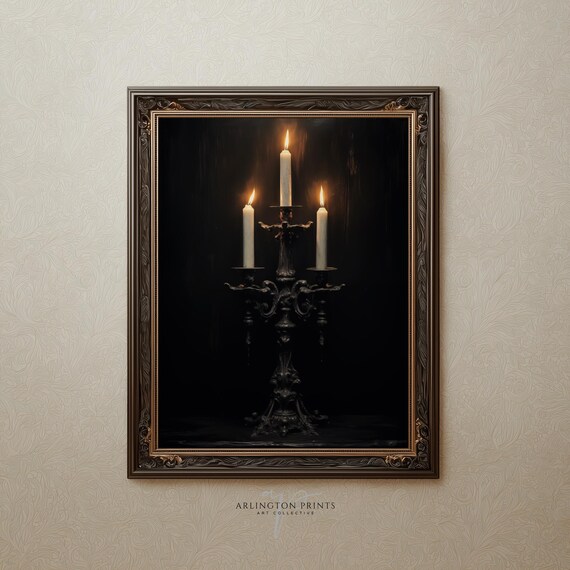 Halloween Art Print Antique Candelbra Candle Spooky Season Dark Academia Moody Autumn Decor