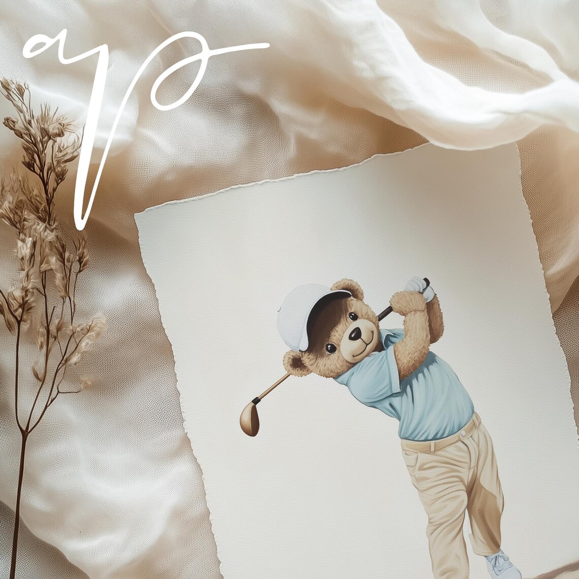 Adorable Teddy Bear Golf Swing Cute Kids Sports Nursery Poster - Image 5