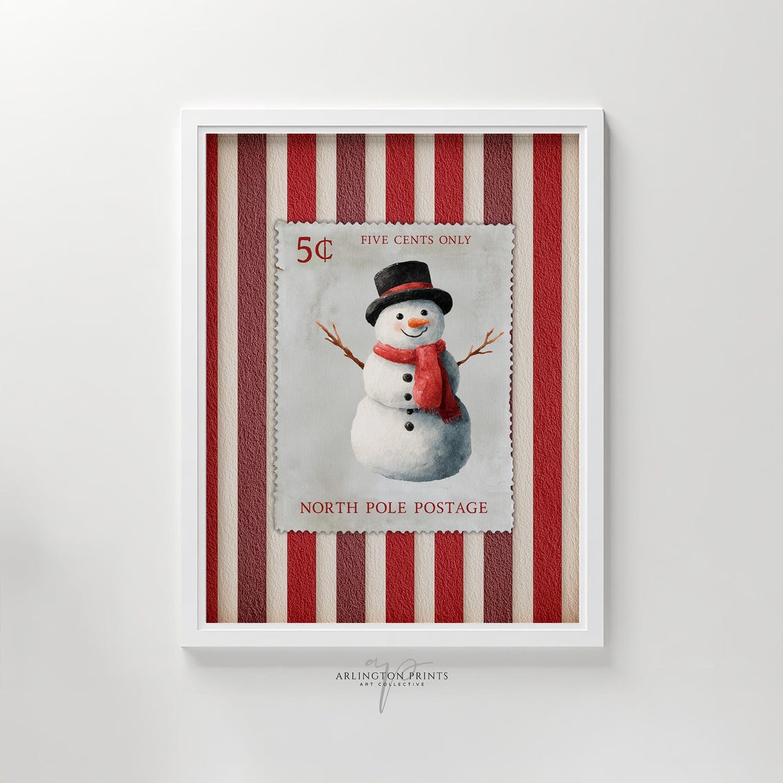 Vintage Snowman Postage Stamp North Pole Christmas Holiday Poster