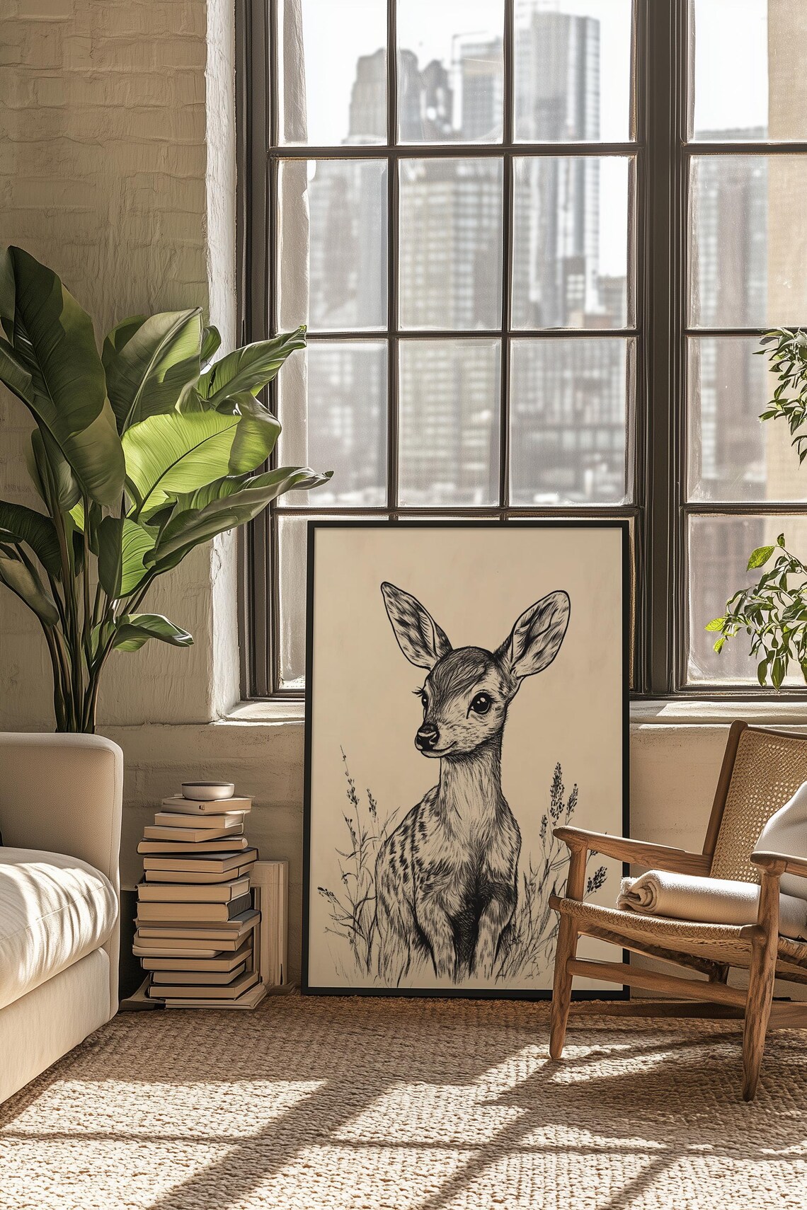 Woodland Fawn Portrait Ink Sketch Rustic Deer Nursery Animal Print - Image 4