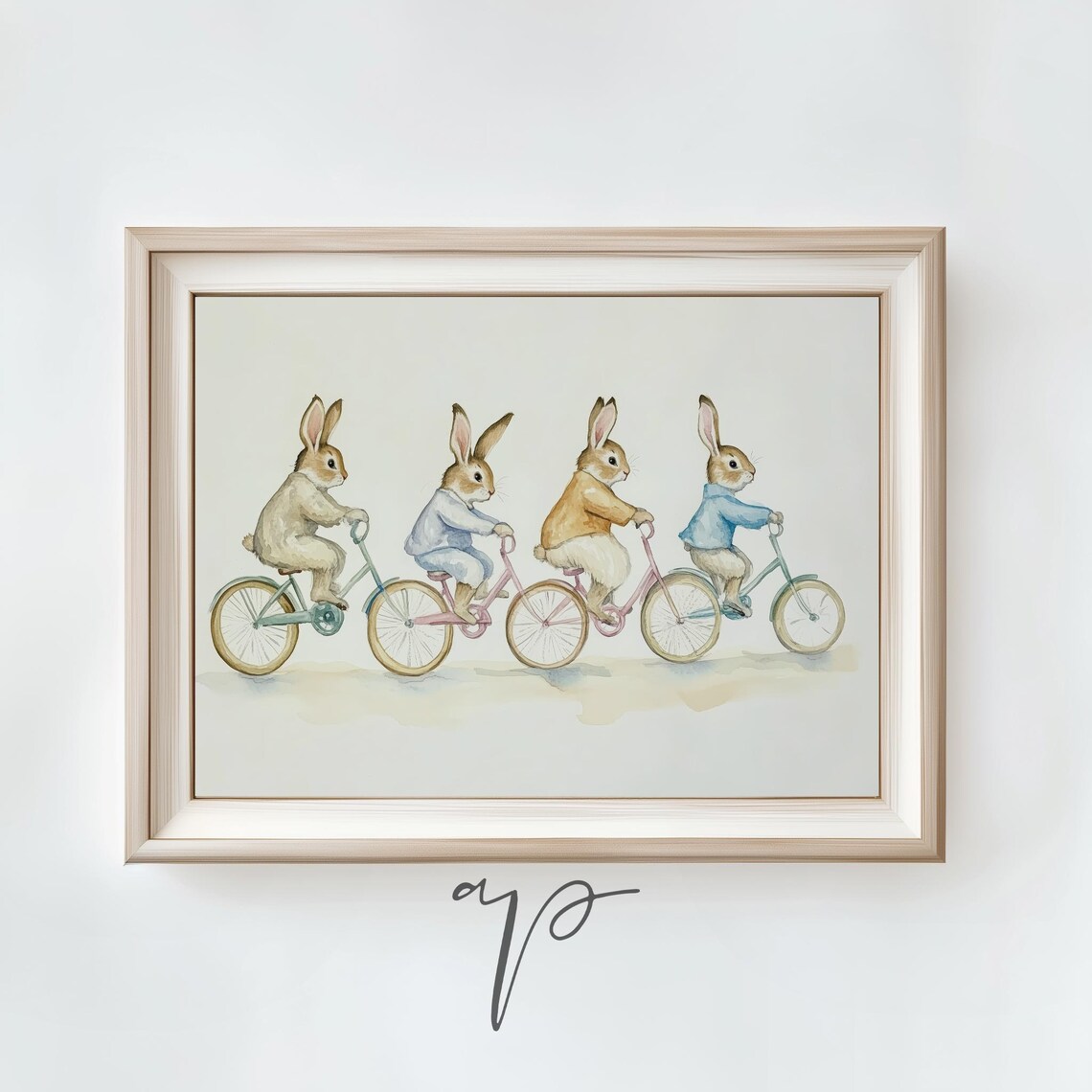 Bunnies On Bikes Drawing Vintage Nursery Art Print - Image 3