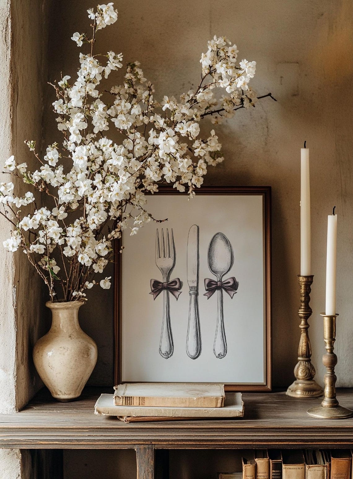 Fork Knife Spoon Sketch Purple Bows Coquette Kitchen Art Poster - Image 3