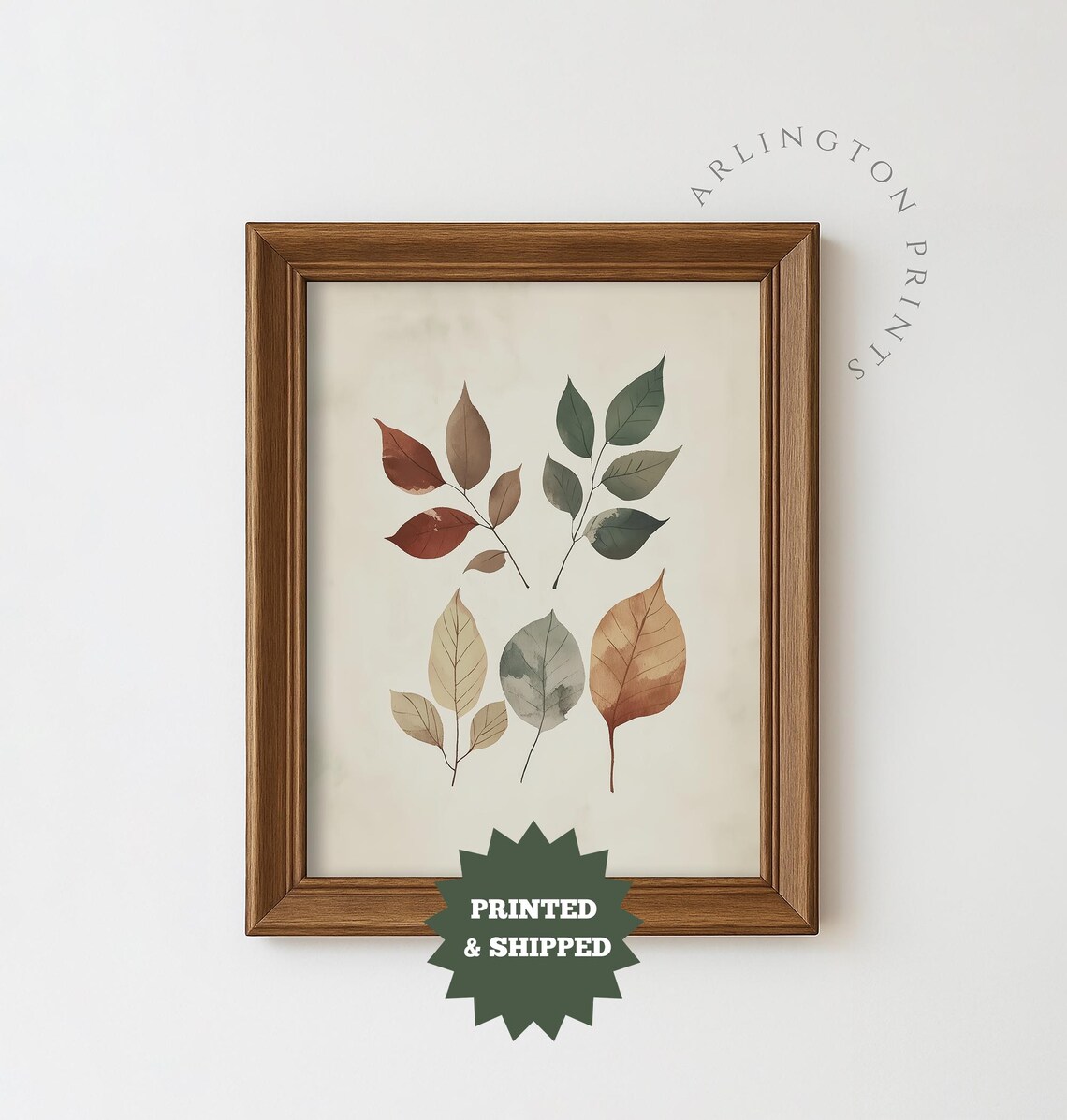 Fall Leaves Watercolor Botanical Art Print, Neutral
