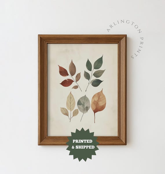 Fall Leaves Watercolor Botanical Art Print, Neutral