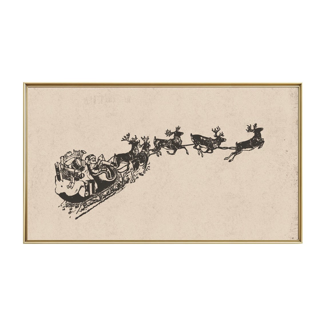 Vintage Santa Claus Sleigh Reindeer Sketch Antique Christmas Print
