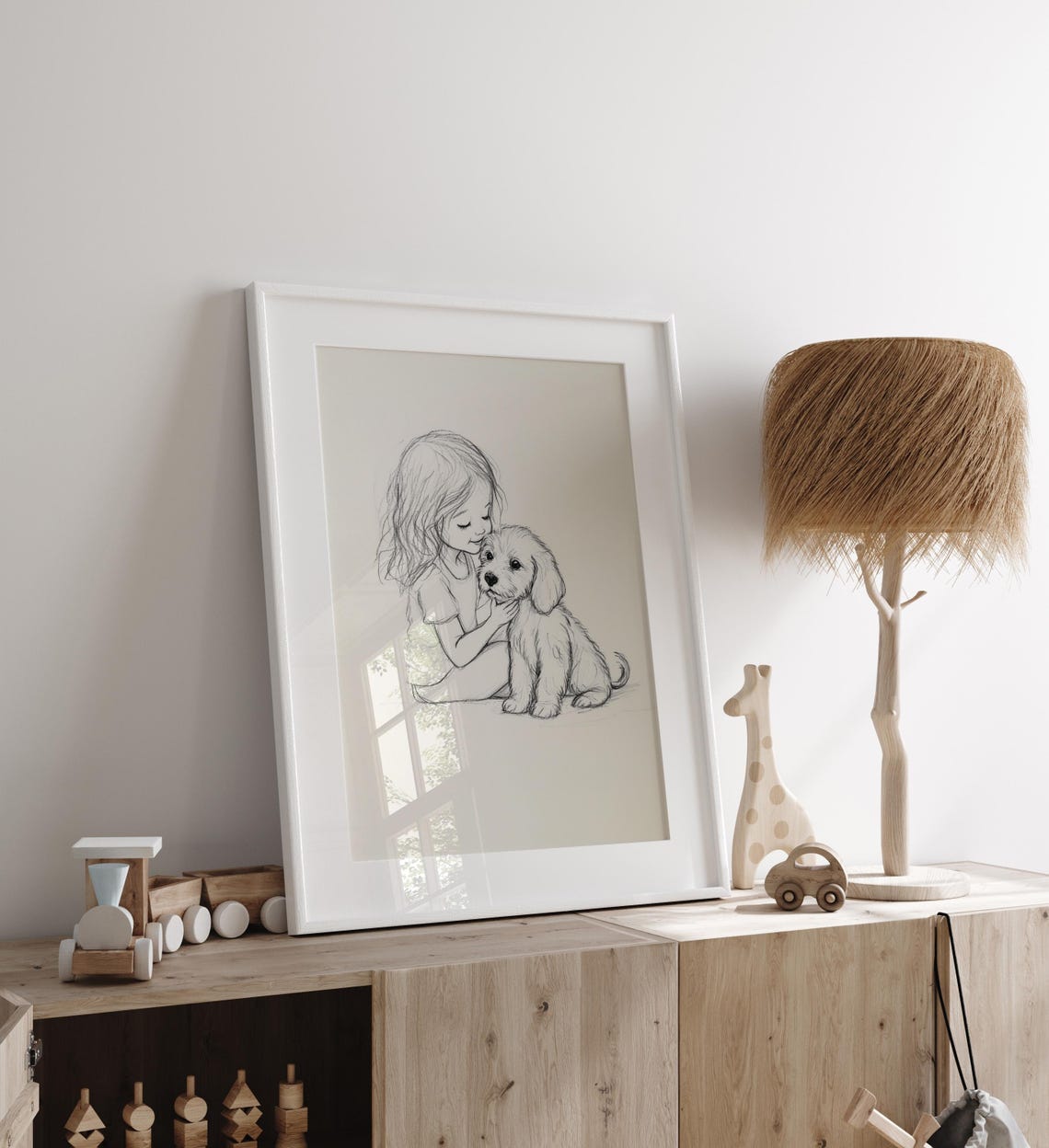 Vintage Dog Nursery Art Girl And A Goldendoodle Sketch Art Print Farmhouse Wall Decor Country Wall Art Dog Drawing Girls Room Tc06 - Image 3