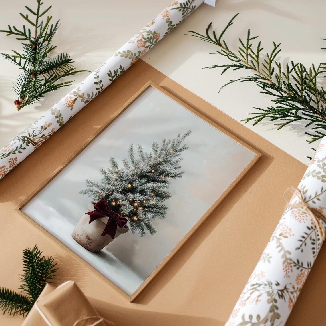 Rustic White Christmas Tree Art Print, Farmhouse Holiday - Image 4