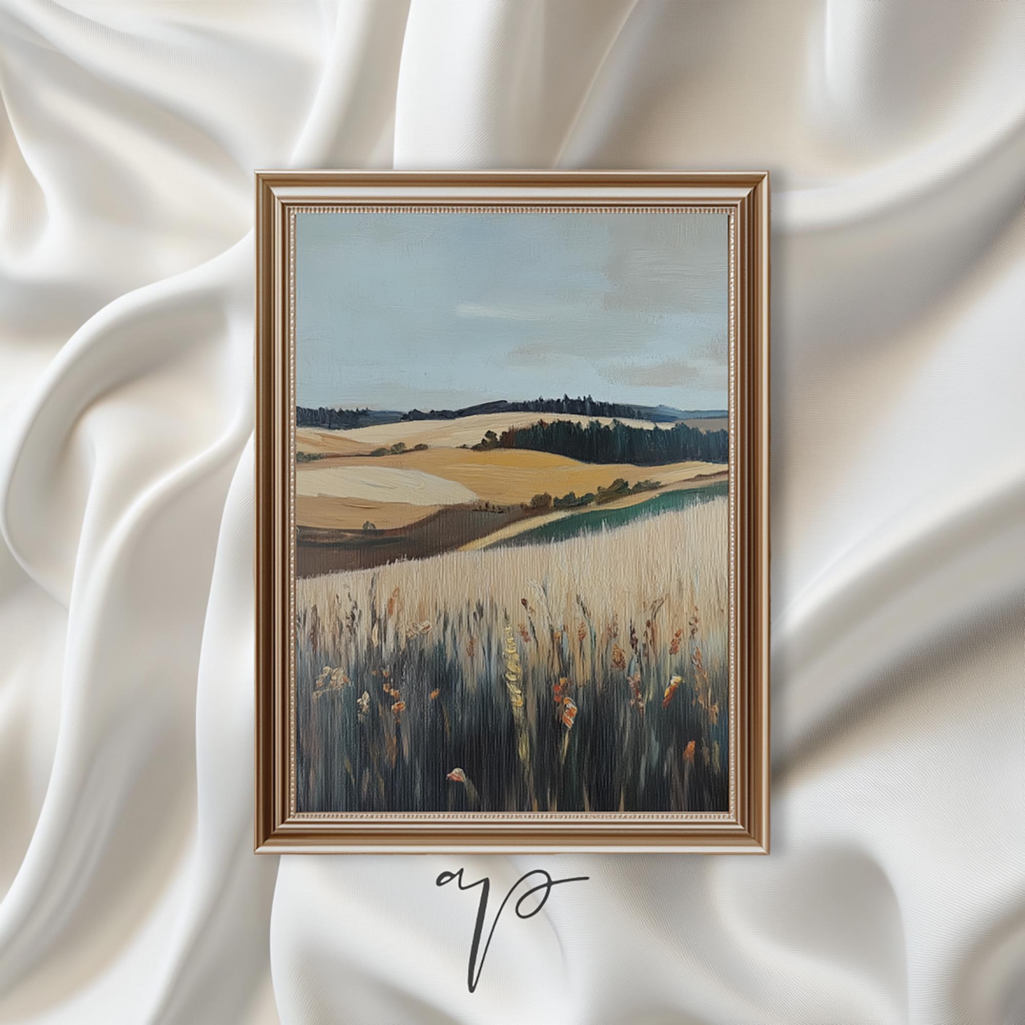 Autumn Field Golden Hills Moody Landscape Vintage Farmhouse Poster