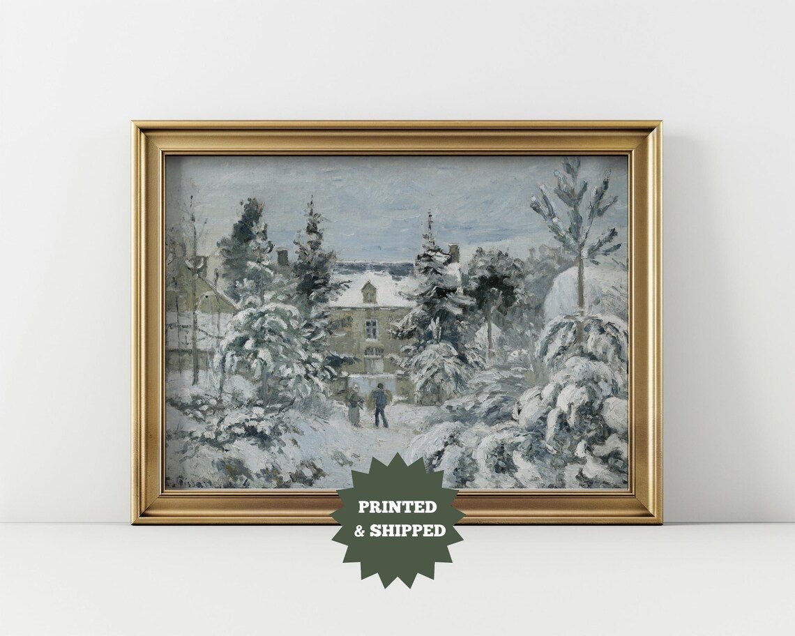 Vintage Snowy Village Winter Scene Impressionist Painting Poster
