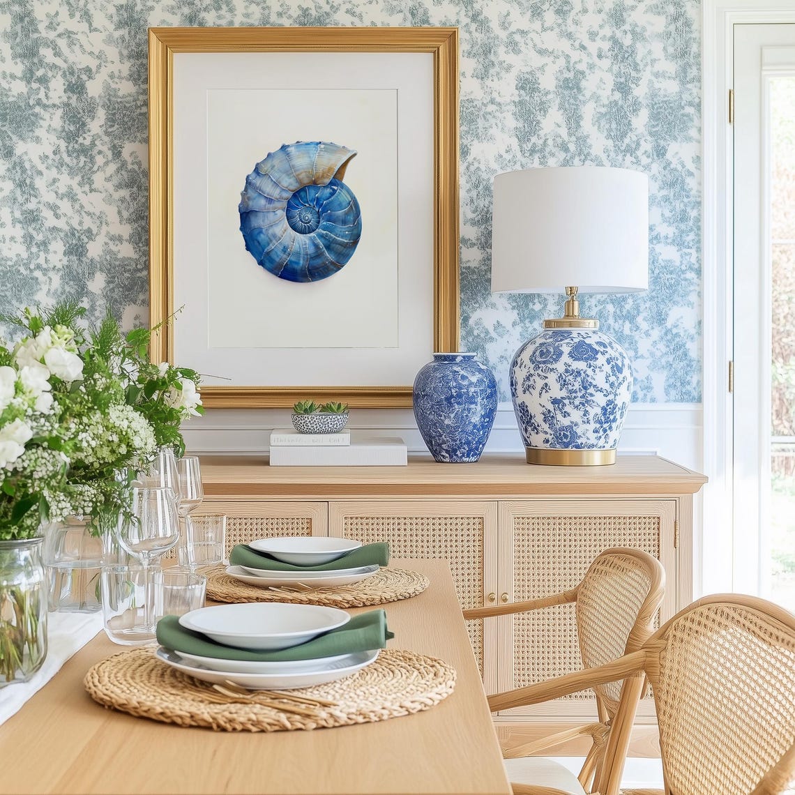 Blue Nautilus Shell Watercolor Beach Coastal Room Decor Poster - Image 2