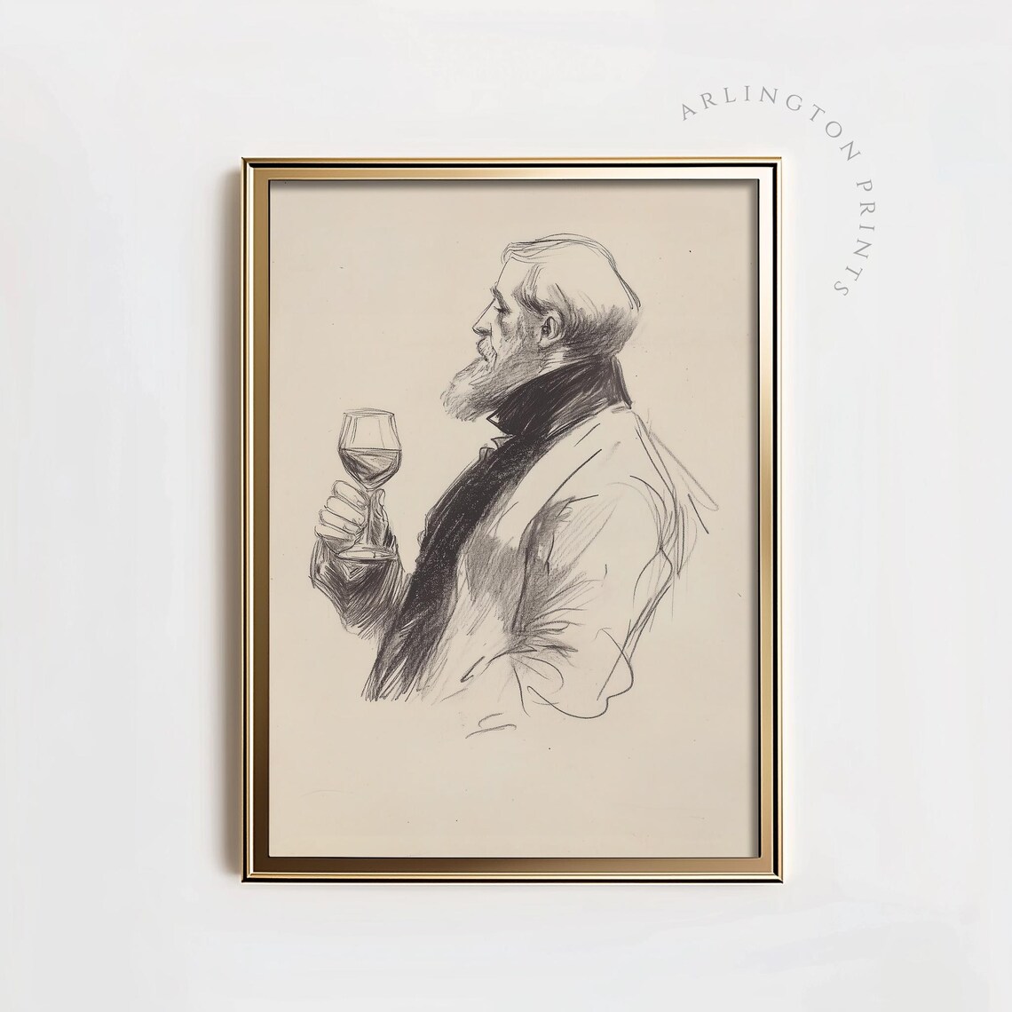 Gentleman Wine Glass Charcoal Sketch Vintage Portrait Elegant Poster