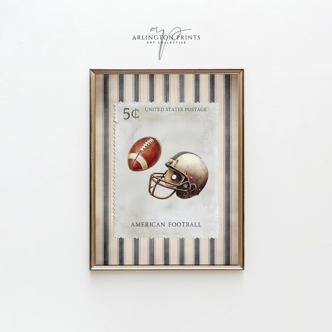 Vintage Football Stamp Art Print, Rustic Fall Decor