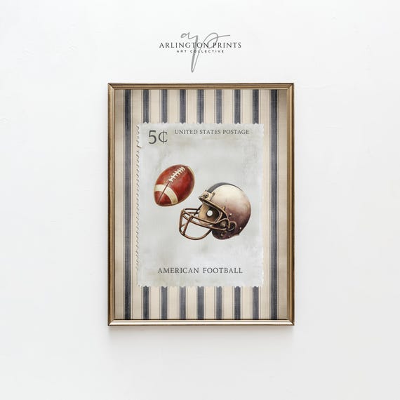 Vintage Football Stamp Art Print, Rustic Fall Decor