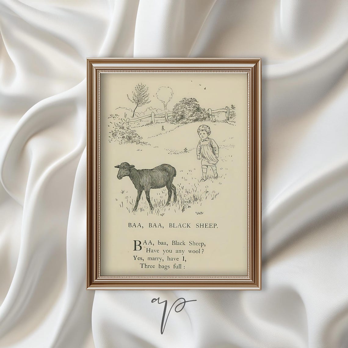 Baa Baa Black Sheep Vintage Nursery Rhyme Illustration Kids Wall Art