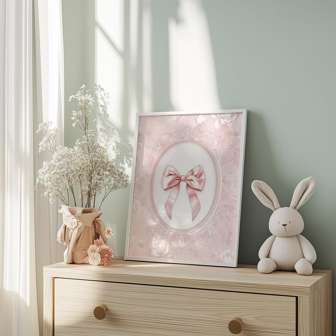 Pink Satin Bow Rococo Oval Frame Grandmillennial Girly Poster - Image 2