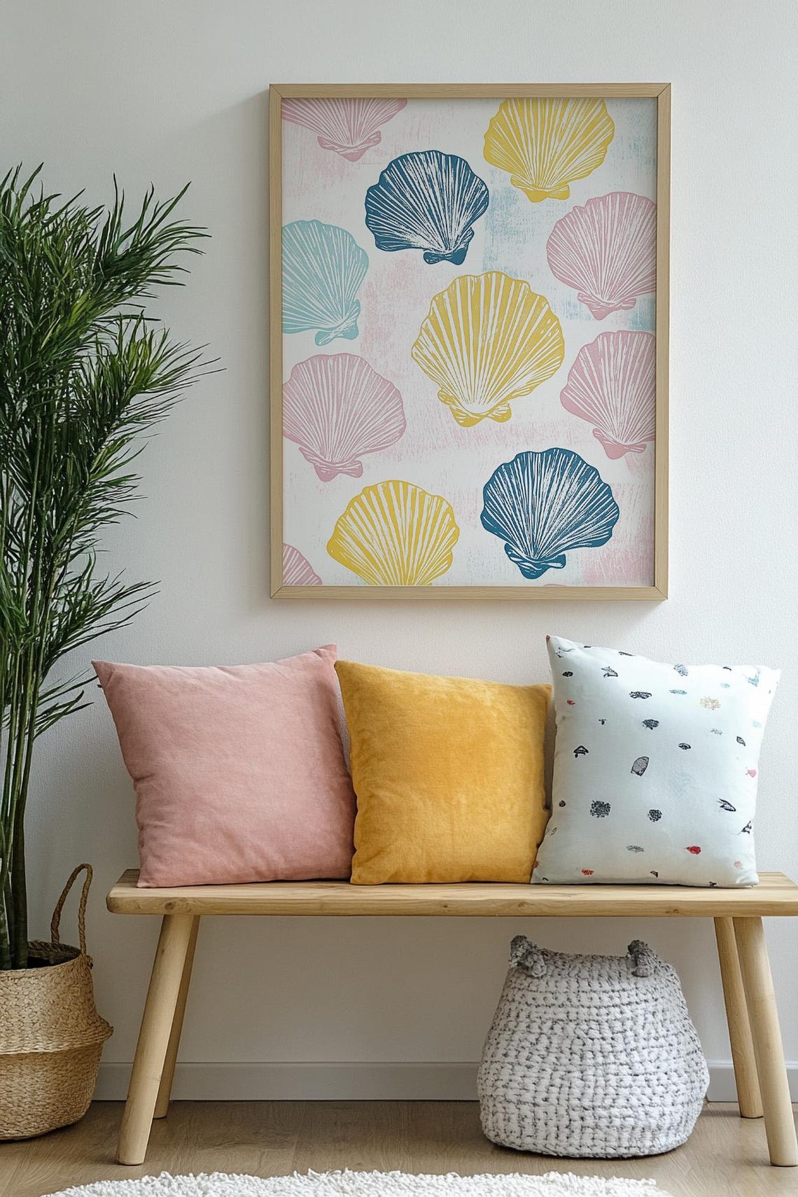 Scallop Shells Linocut Pattern Colorful Coastal Retro Beach Poster - Image 2