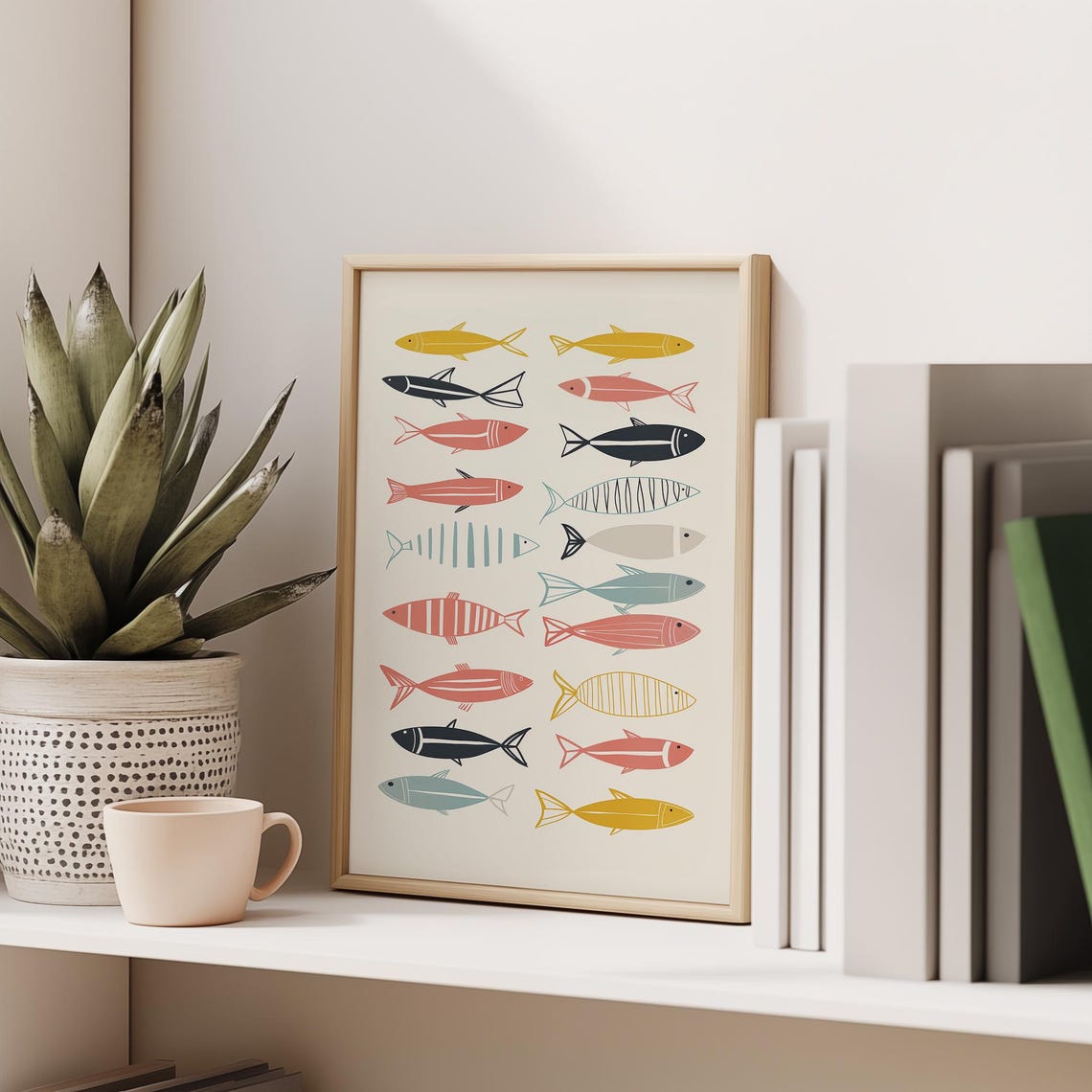 Mid Century Fish School Pattern Retro Scandinavian Wall Poster - Image 4