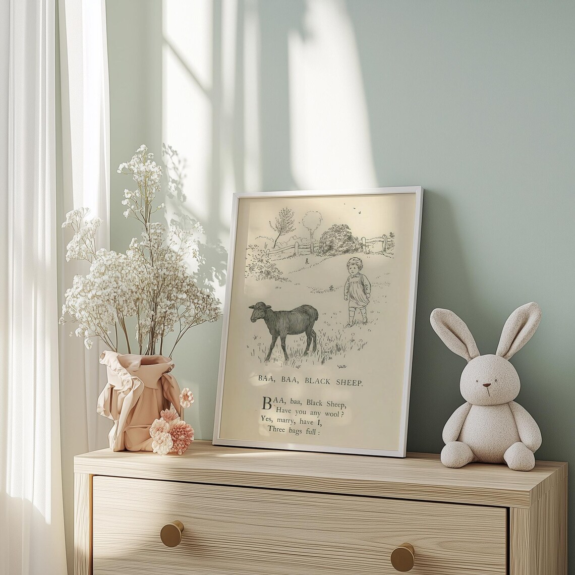 Baa Baa Black Sheep Vintage Nursery Rhyme Illustration Kids Wall Art - Image 2