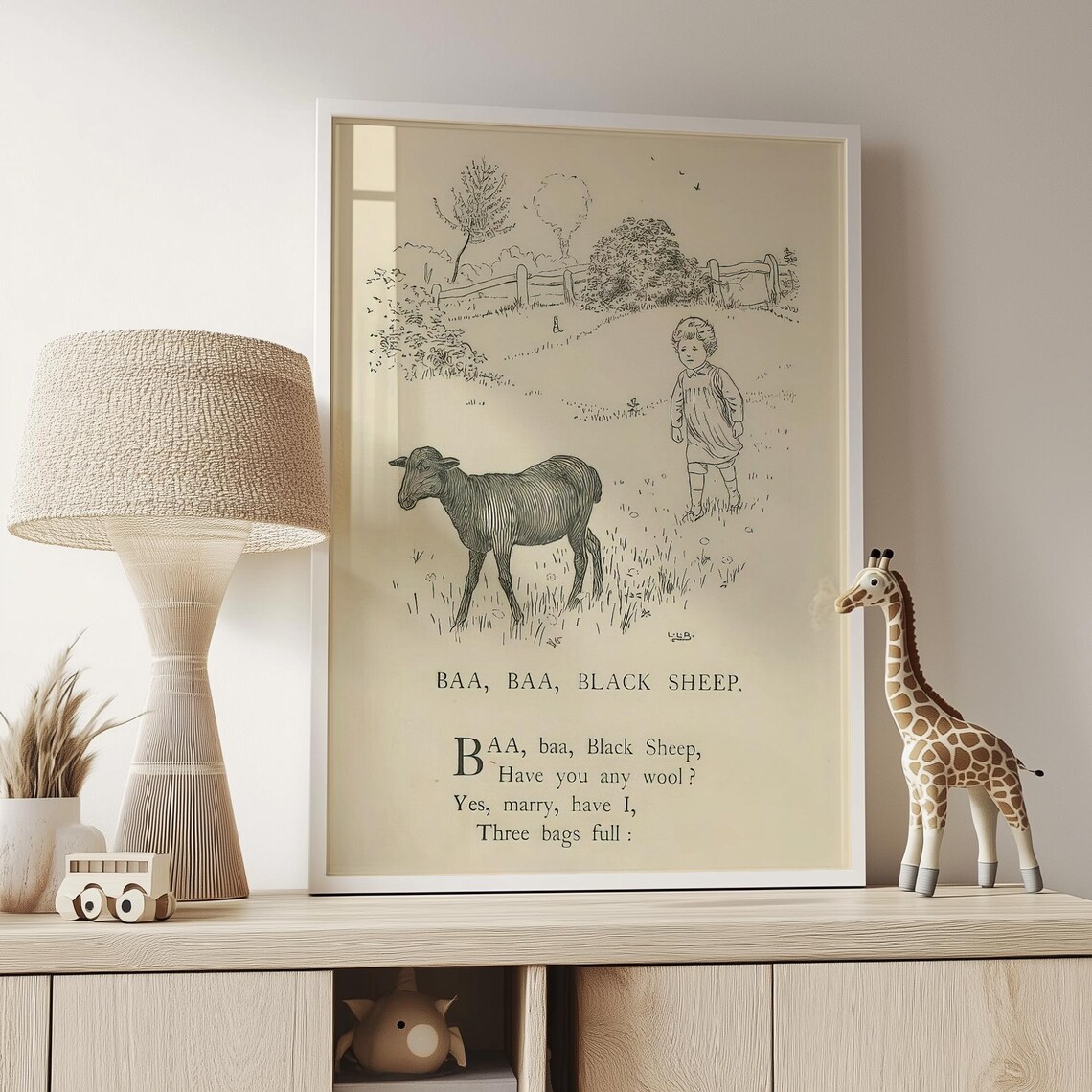 Baa Baa Black Sheep Vintage Nursery Rhyme Illustration Kids Wall Art - Image 4