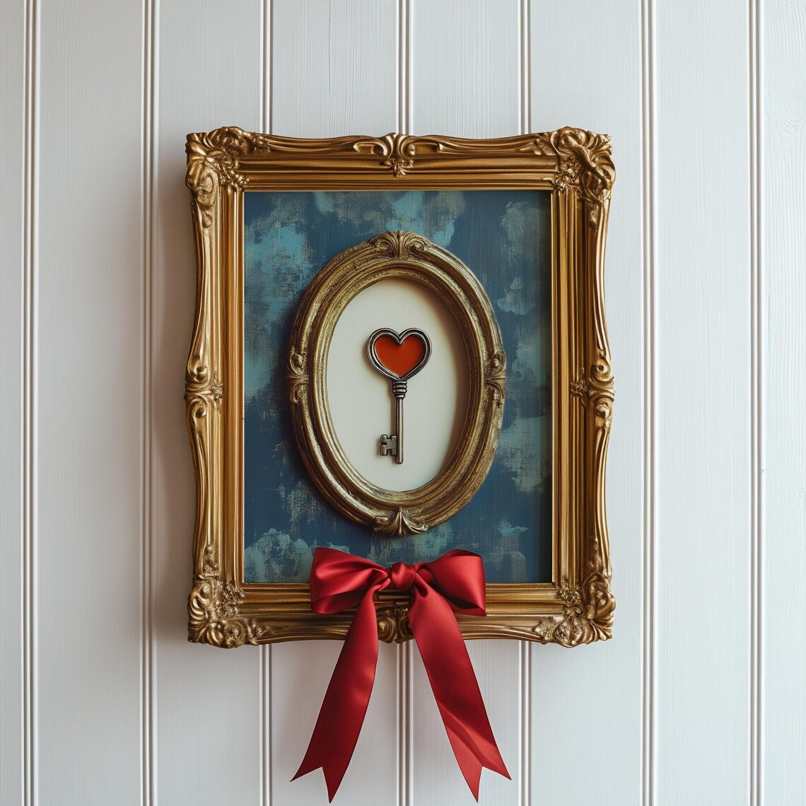 Vintage Heart Skeleton Key Red Gold Ornate Frame Love Art Poster - Image 4