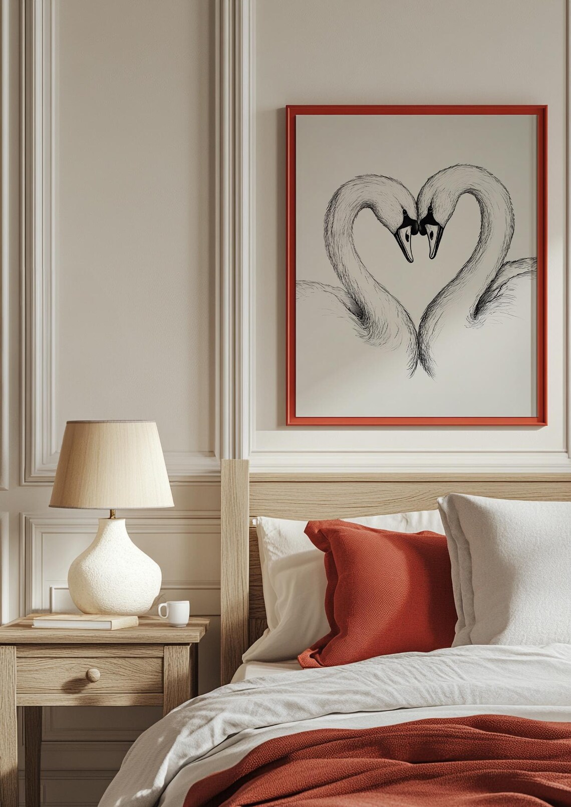 Two Swans Necks Forming Heart Black and White Sketch Love Art Poster - Image 2