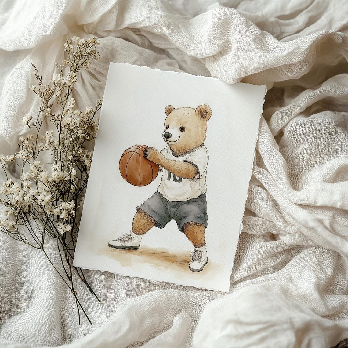Bear Basketball Print Boys Nursery Sports Wall Art Nursery Teddy Bear Art Kids Room Childrens Room Neutral Art T600 - Image 4