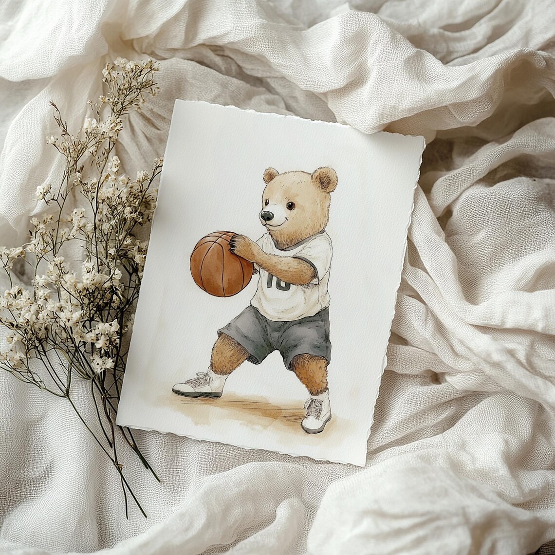 Teddy Bear Playing Basketball Jersey Number 10 Boys Room Art Poster - Image 4