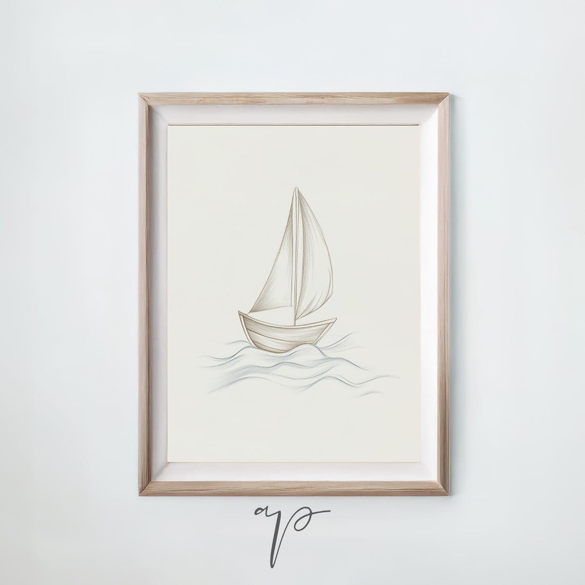 Minimalist Sailboat Sketch On Cream Nursery Nautical Art Poster