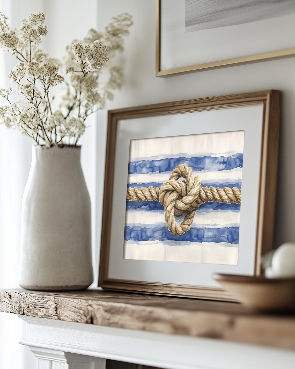 Sailor Knot Rope Watercolor Nautical Coastal Navy Stripes Poster - Image 4