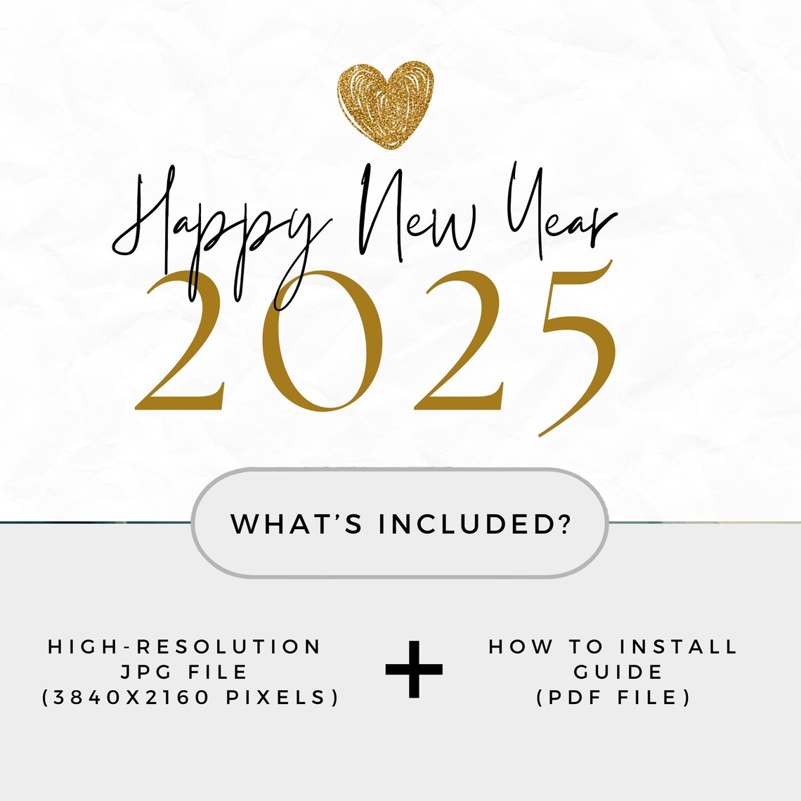 Happy New Year 2025 Gold Heart Elegant Minimalist Typography Poster - Image 2