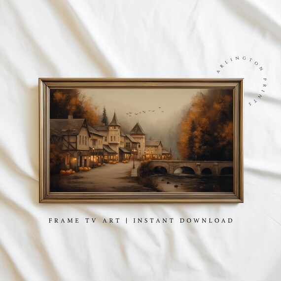 Samsung Frame Tv Art Halloween Village Scene Spooky Autumn Town With Pumpkins Cozy Fall Screensaver 701