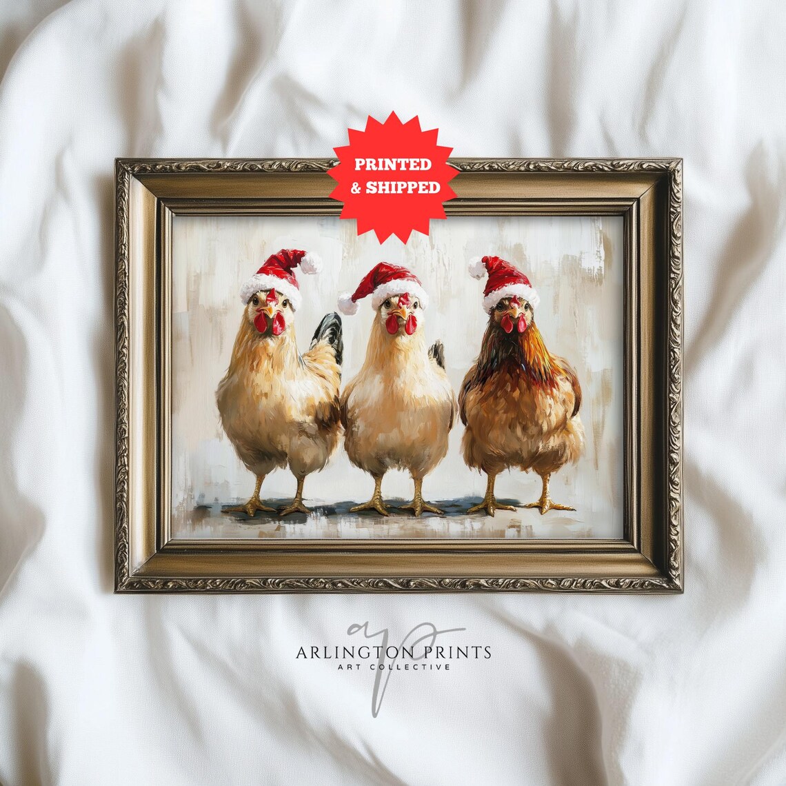 Funny Christmas Chicken Art Print, Whimsical Farmhouse
