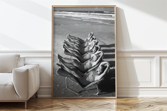 Vintage Photo Women Sunbathing In Swimwear Summer Wall Art Old Trendy
