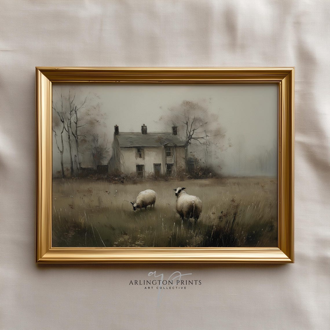 Vintage Sheep Meadow Farmhouse Rustic Neutral Countryside Poster
