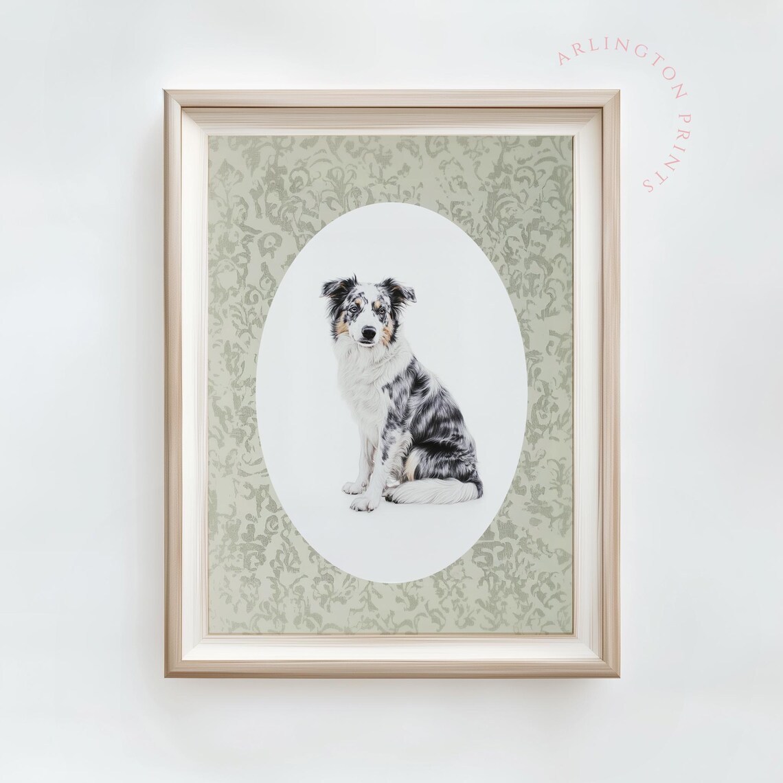 Australian Shepherd Portrait On Sage Toile Vintage Dog Poster