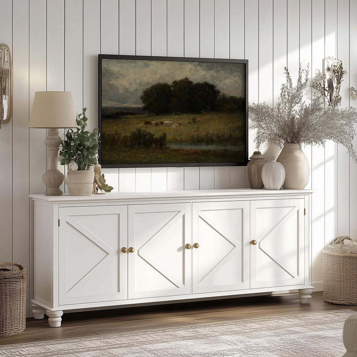 Moody Grazing Cows Dark Meadow Landscape Oil Painting Poster - Image 6