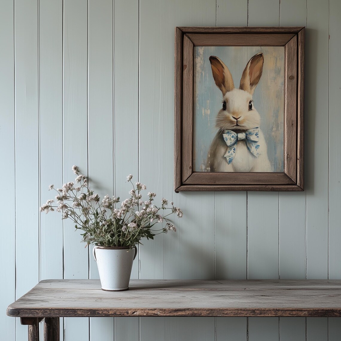 Cute Blue Spring Easter Bunny Print, Nursery Decor - Image 2