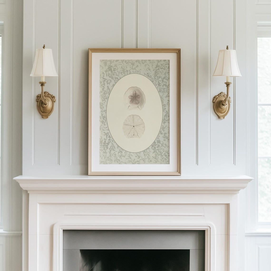Two Sand Dollars Antique Study on Damask Coastal Nursery Decor Poster - Image 4