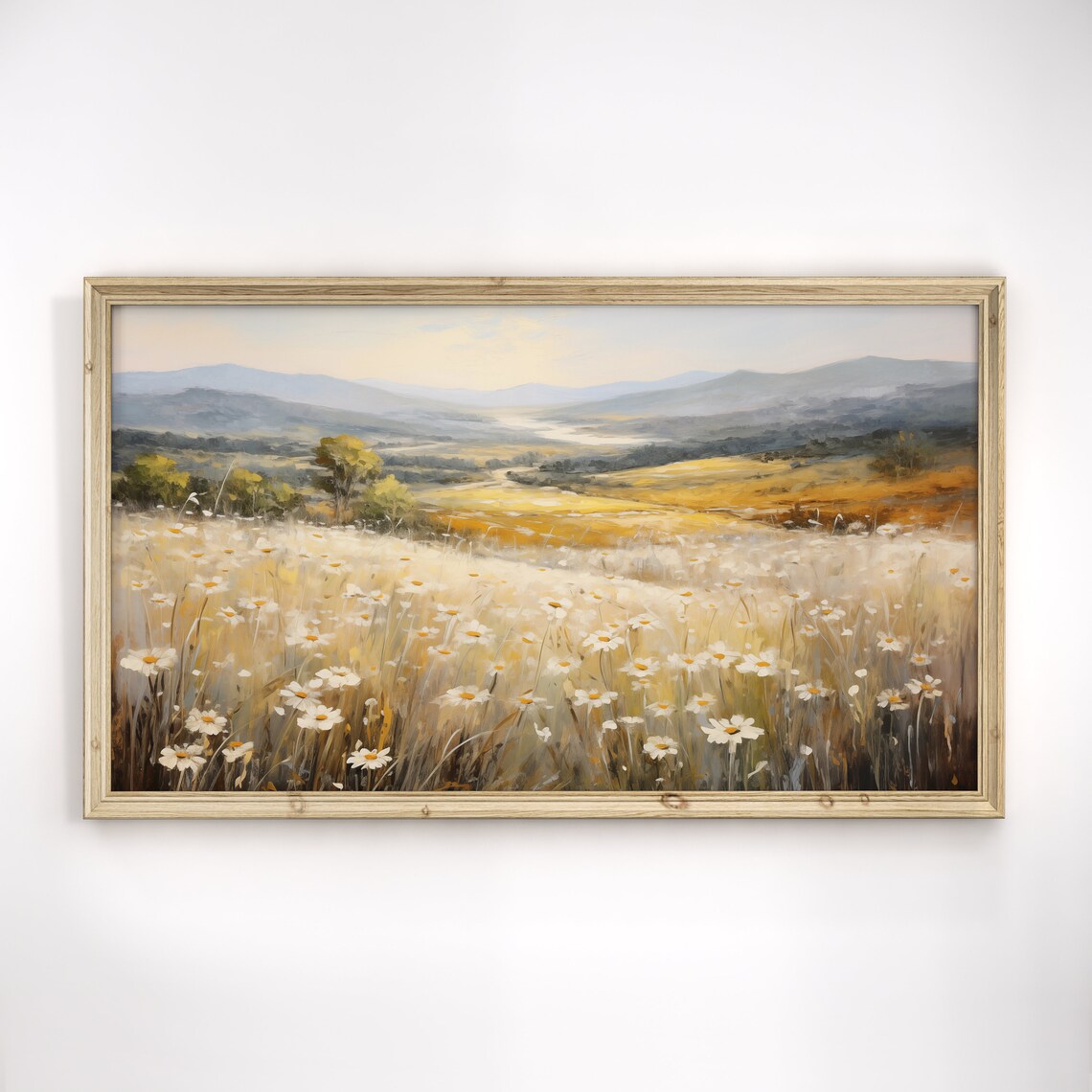 Wildflowers Vintage Landscape Art Print, Farmhouse Decor